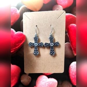 NWOT Silver & CZ Cross Earrings